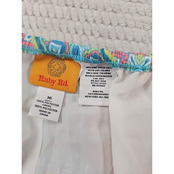 Ruby Rd Skirt Womens 16 Midi Length Floral Geometric Patteren Elastic Waist - Picture 4 of 6